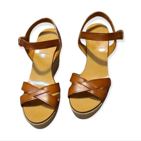 J. Crew Brown Leather Wedge Sandal Size 9 - Picture 9 of 11